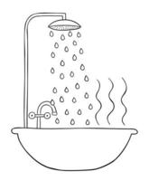 Ilustración de vector de dibujos animados de ducha bañera y agua caliente