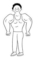 Hombre de dibujos animados musculoso y mostrando sus músculos ilustración vectorial