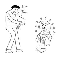 Cartoon Bad Man Insults Homeless Man Vector Illustration