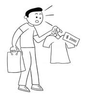 Cartoon Man Surprised to See the High Price of the Shirt Vector Illustration