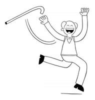 Cartoon Old Man Throws the Cane and Starts Running Vector Illustration