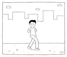 Cartoon Man Walks Alone on the Empty Street and is Happy Vector Illustration