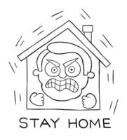 Cartoon Man Stays at Home During the Pandemic But Now He is Very Angry and can not Stand It Vector Illustration