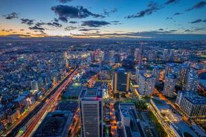 Aerial view of Yokohama port in Japan at night photo