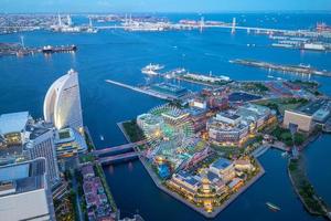 Aerial view of Yokohama port in Japan at night photo