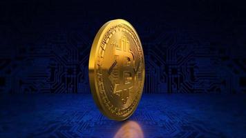 Bitcoin Cryptocurrency Spinning Animation Blue Circuit Background video