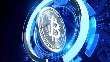 zilveren bitcoin cryptocurrency futuristische animatie blauwe cirkels lus video