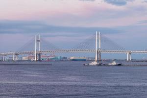 Yokohama Bay Bridge in Japan at dusk photo