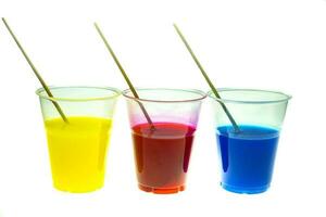Mixing color epoxy resin in plastic cup for casting Stabilizing wood and pine cone hybrid at white background photo