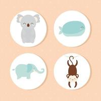 cuatro iconos de animales vector