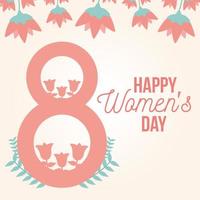 happy womens day lettering and pink number eight vector