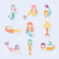 cute mermaids icons vector