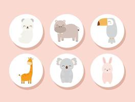 seis iconos de animales vector