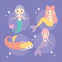 four cute mermaids vector