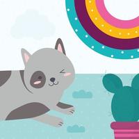 cat and cactus vector