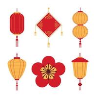 six chinese lamps vector