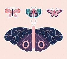 conjunto de mariposas en un fondo rosa claro vector