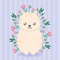 cat and flowers vector