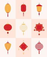 nine chinese lamps vector