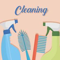 cleaning lettering, brushes and splash icons vector