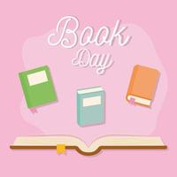 book day lettering and books icons vector