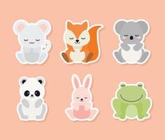 set of kids animal on a salmon color background vector