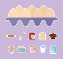 Paquete de iconos de utensilios de cocina sobre un fondo púrpura vector