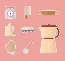 conjunto de iconos de utensilios de cocina sobre un fondo rosa vector