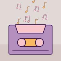 casete púrpura y notas musicales vector