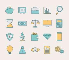 set of finance and invest icons on a light pink background vector