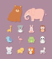 paquete de iconos de animales para niños vector