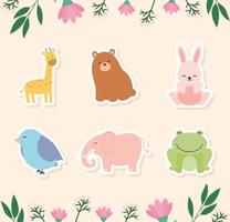 set of kids animal icons vector