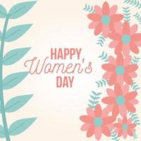 happy womens day poster with flowers and plants vector