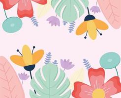 set of flowers on a pink background vector