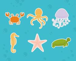 bundle of sealife icons on a water background vector