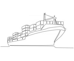 Continuous line drawing of cargo ship vector illustration