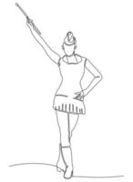 continuous line drawing of a woman with a stick vector illustration