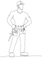 Continuous line drawing of a handyman vector illustration