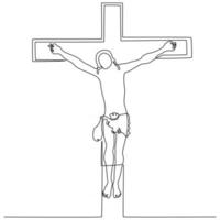 dibujo de línea continua de jesús en la cruz ilustración vectorial vector