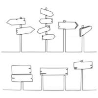 Continuous line drawing of set of signposts vector illustration