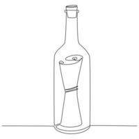 Continuous line drawing of message in bottle vector illustration