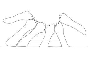 continuous line drawing Teamwork concept hands put together in a half circle vector illustration