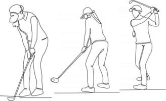 Continuous line drawing of a woman playing golf vector illustration