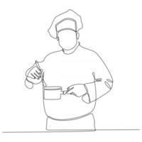 continuous line drawing of chef making food. vector illustration