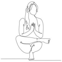 continuous line drawing of woman practicing yoga with sitting squat to balance vector illustration