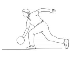 Continuous line drawing of bowling player vector illustration