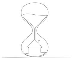 Reloj de arena con casa dibujo de línea continua ilustración vectorial vector