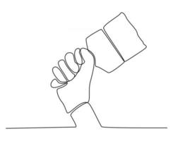 continuous line drawing of a hand holding a paint brush vector illustration