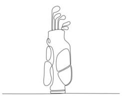 Continuous line drawing of golf bag and golf clubs vector illustration