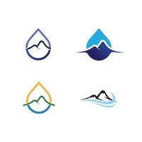 Diseño de logotipo de vector de icono de agua y ola con montaña y primavera